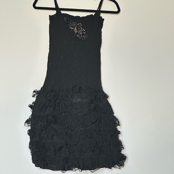 Made In Italy Dresses & Skirts - Vintage, Elegant Black Ruffled 2 Piece Dress & Jacket From The 80’s Size XS